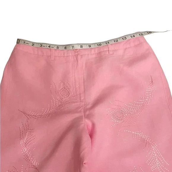 Larry Levine Linen Blend Pink Embroidered Wide Leg Cropped Pants Womens size 8 - Picture 9 of 14